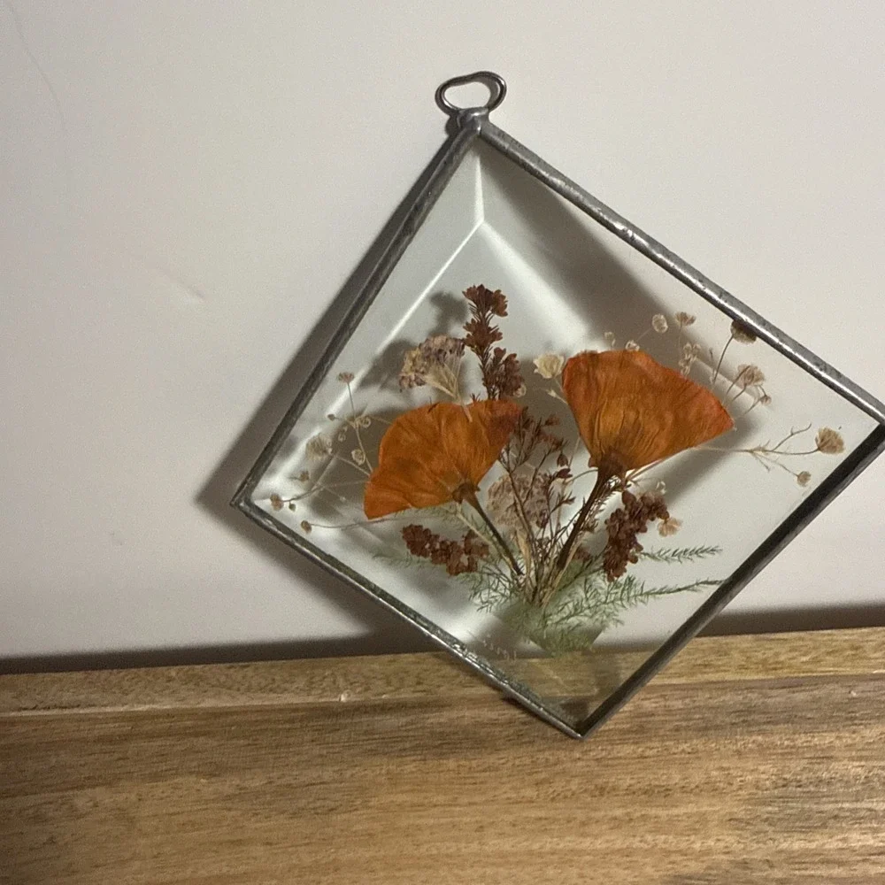Vintage Boho Pressed Flowers & Glass Wall Hanger Sun Catcher 6